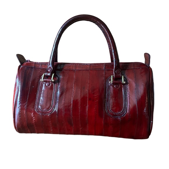 NWOT Vintage Authentic Exotic Eel Skin Beautiful Burgundy Handbag - Picture 1 of 10